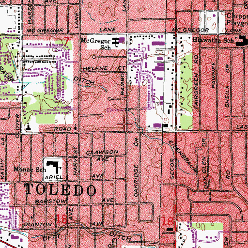 Topographic Map of First Foursquare Gospel Church of Toledo, OH