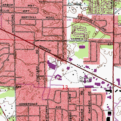 Topographic Map of Monroe Street Market Square Shopping Center, OH