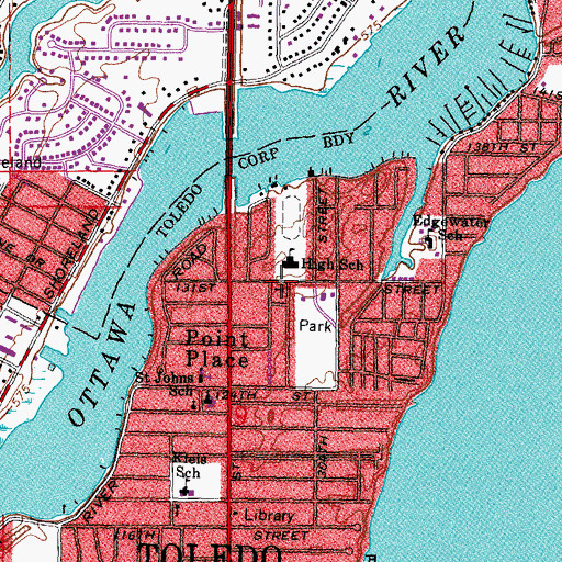 Topographic Map of Point Place United Methodist Church, OH