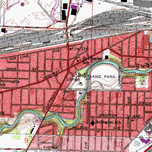 Topographic Map of Toledo Heights Branch Library, OH