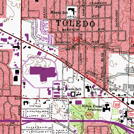 Topographic Map of Vans Market Square Shopping Center, OH