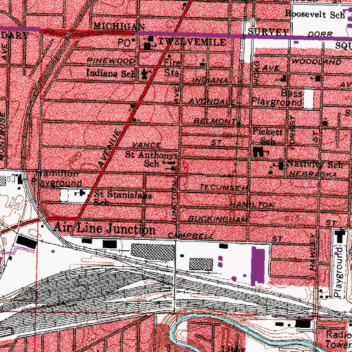 Topographic Map of Saint Johns Baptist Church, OH