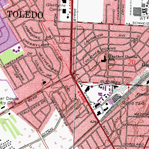 Topographic Map of Heatherdowns Shopping Center, OH