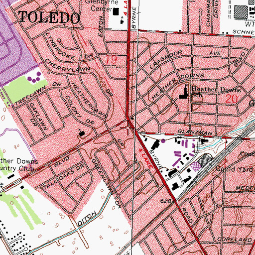Topographic Map of Heatherdowns Village Shopping Center, OH