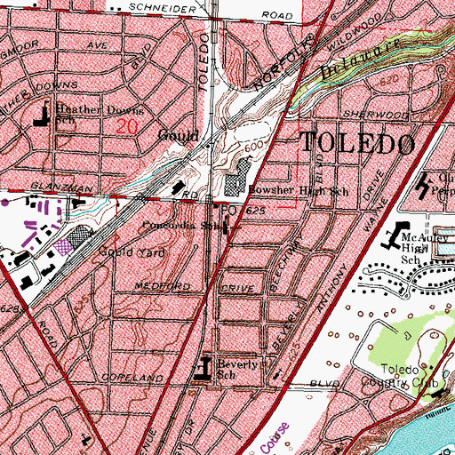 Topographic Map of Concordia Lutheran Church, OH