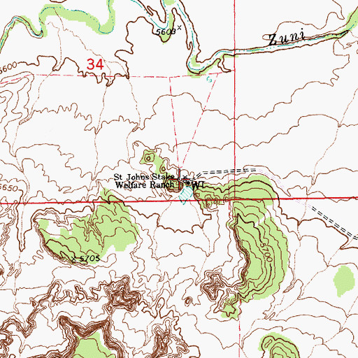 Topographic Map of Saint Johns Stake Welfare Ranch, AZ
