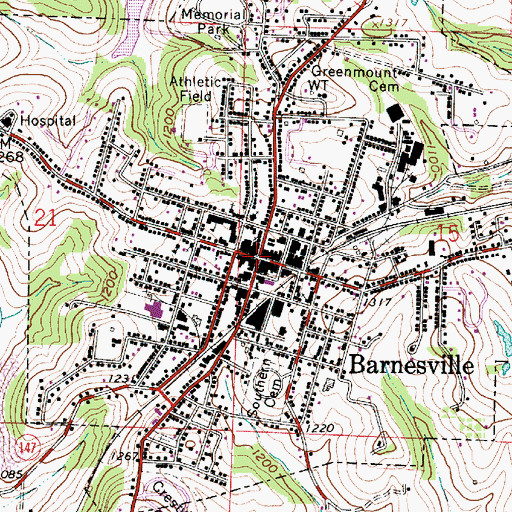 Topographic Map of Barnesville Historic District, OH