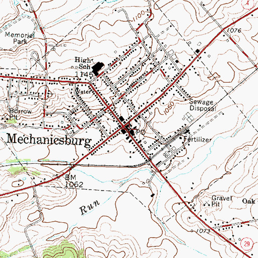 Topographic Map of Mechanicsburg Commercial Historic District, OH