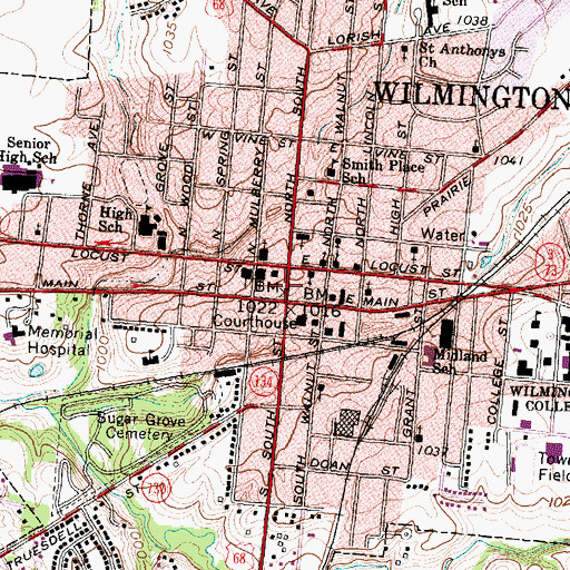 Topographic Map of Wilmington Commercial Historic District, OH