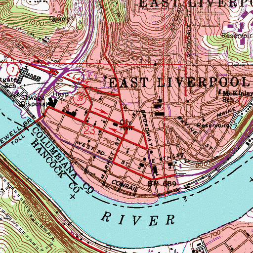 Topographic Map of Diamond Historic District, OH
