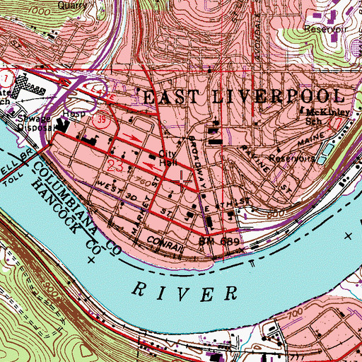 Topographic Map of East Fifth Street Historic District, OH