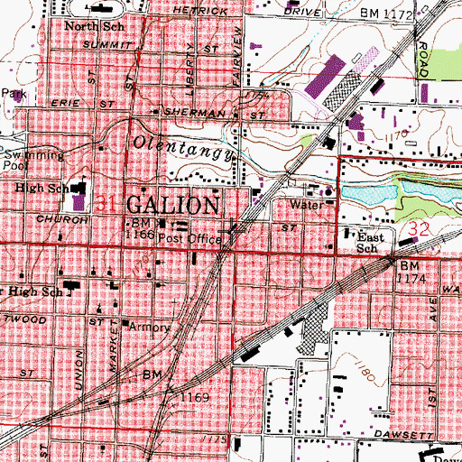 Topographic Map of Washington Street Station Mall Shopping Center, OH