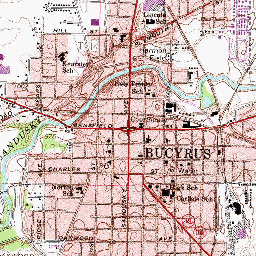 Topographic Map of Bucyrus Commercial Historical District, OH