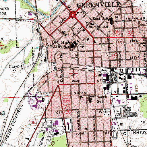 Topographic Map of Greenville Church of the Brethren, OH