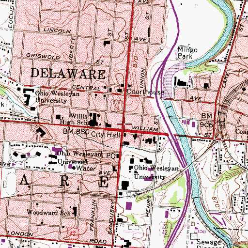 Topographic Map of Sandusky Street Historic District, OH