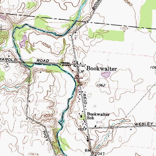 Topographic Map of Bookwalter Church of Christ in Christian Union, OH