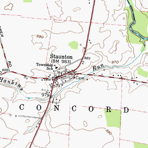 Topographic Map of Staunton Cemetery, OH