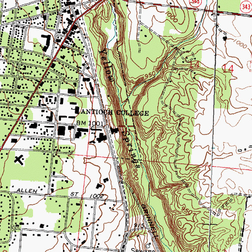 Topographic Map of Glen Helen Nature Preserve, OH