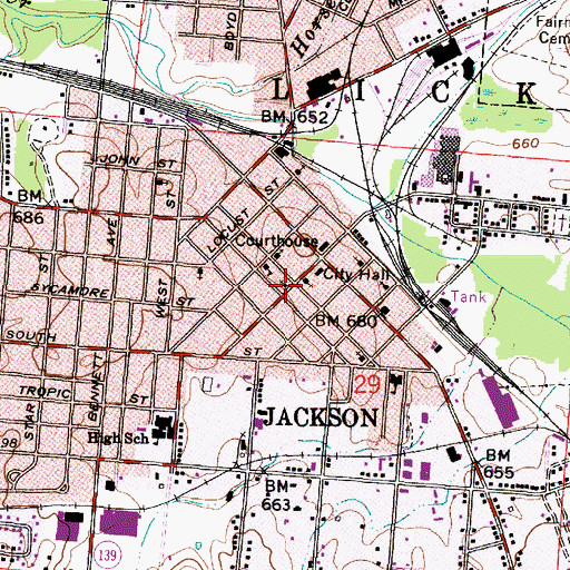 Topographic Map of First Baptist Church, OH
