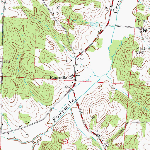 Topographic Map of Four Mile, OH