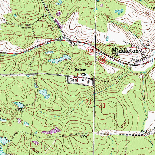 Topographic Map of Salem Cemetery, OH