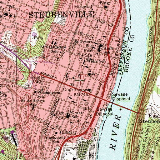 Topographic Map of Steubenville Commercial Historic District, OH