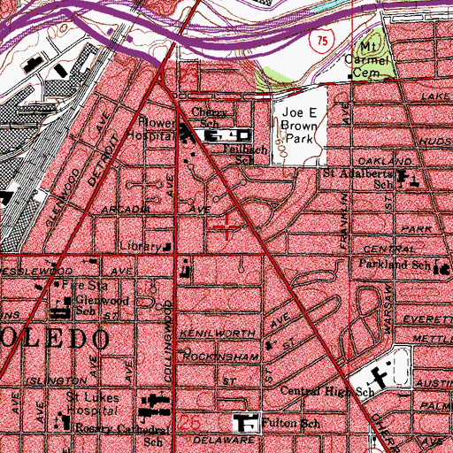 Topographic Map of Cumberland Street Historic District, OH