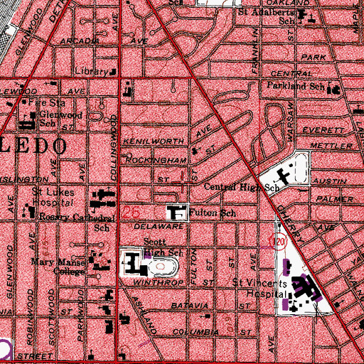 Topographic Map of Old West End Historic District, OH
