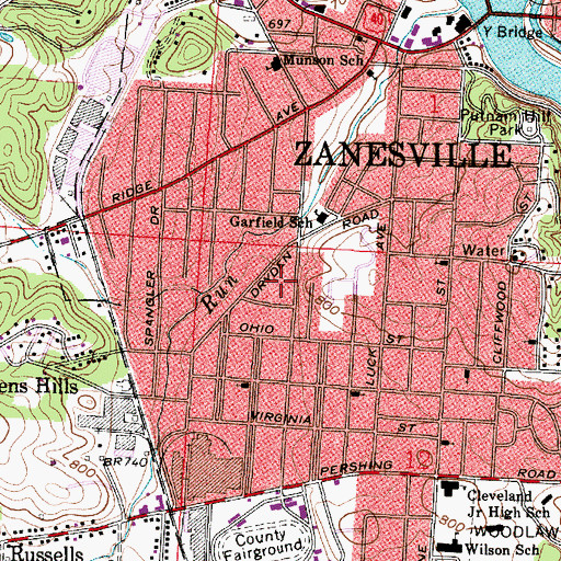 Topographic Map of Brighton-Drydon Historic District, OH