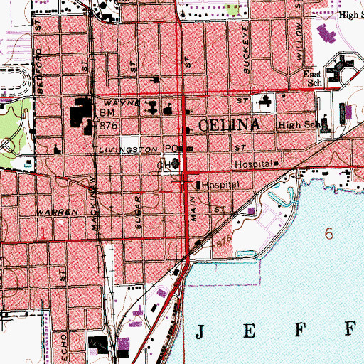 Topographic Map of Celina Main Street Commercial Historic District, OH