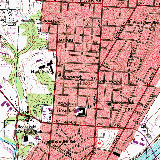 Topographic Map of Fairmont Avenue Historic District, OH