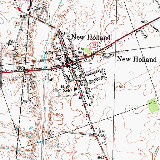 Topographic Map of New Holland Elementary School, OH