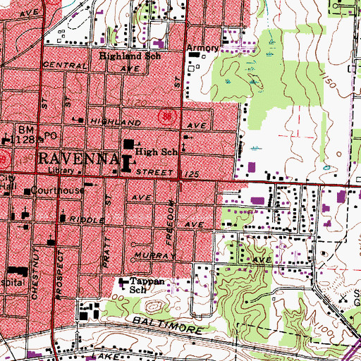 Topographic Map of East Main Street Historic District, OH
