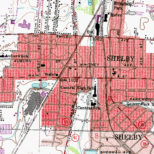 Topographic Map of Shelby Center Historic District, OH
