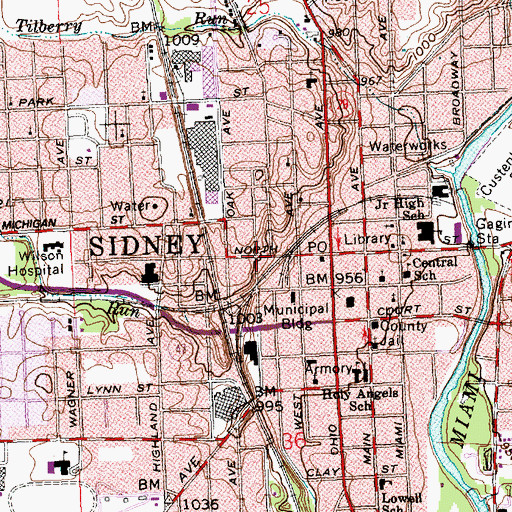Topographic Map of Sidney Walnut Avenue Historic District, OH