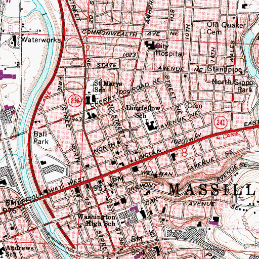 Topographic Map of Fourth Street Historic District, OH