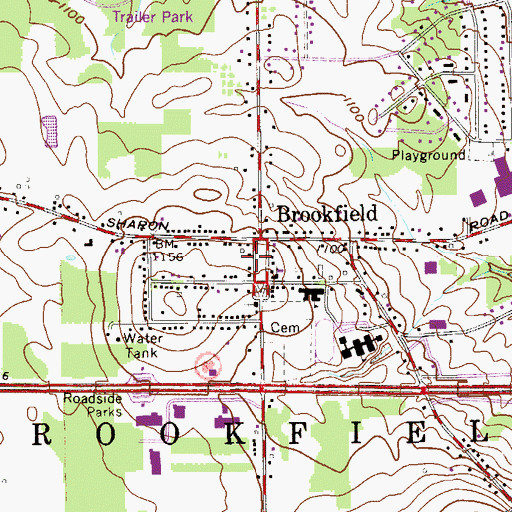 Topographic Map of Brookfield Center Historic District, OH