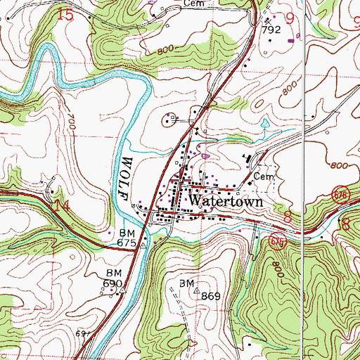 Topographic Map of Watertown Historic District, OH