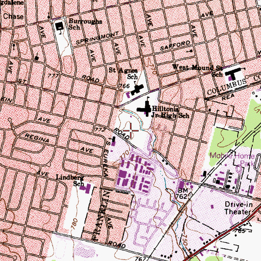 Topographic Map of Hilltonia Park, OH