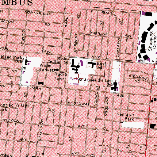 Topographic Map of Huy Road Park, OH
