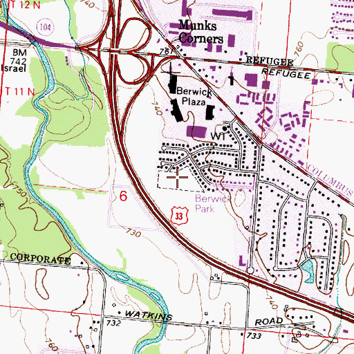 Topographic Map of Berwick Park, OH