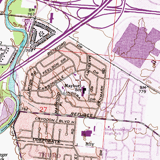 Topographic Map of Maybury Park, OH