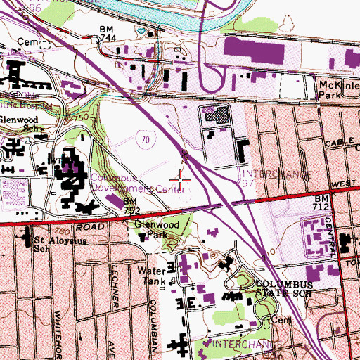 Topographic Map of Rhodes Park, OH