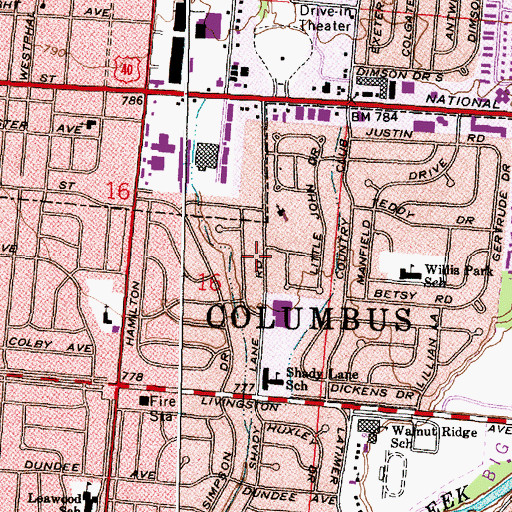 Topographic Map of Shady Lane Park, OH