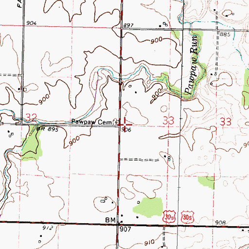 Topographic Map of Paw Paw Freewill Baptist Church (historical), OH
