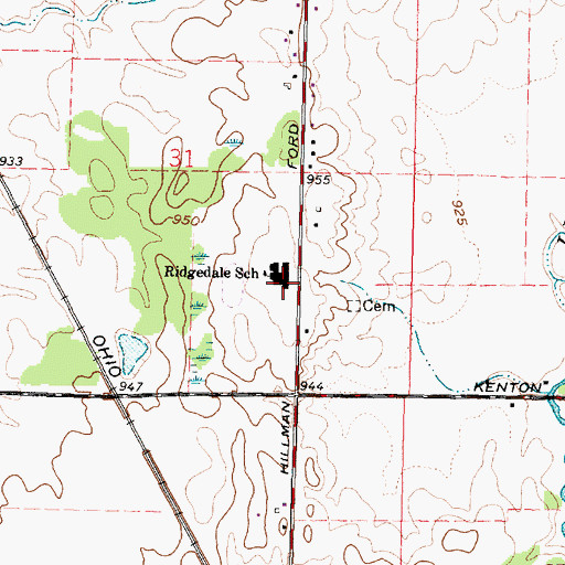 Topographic Map of Ridgedale Middle School, OH