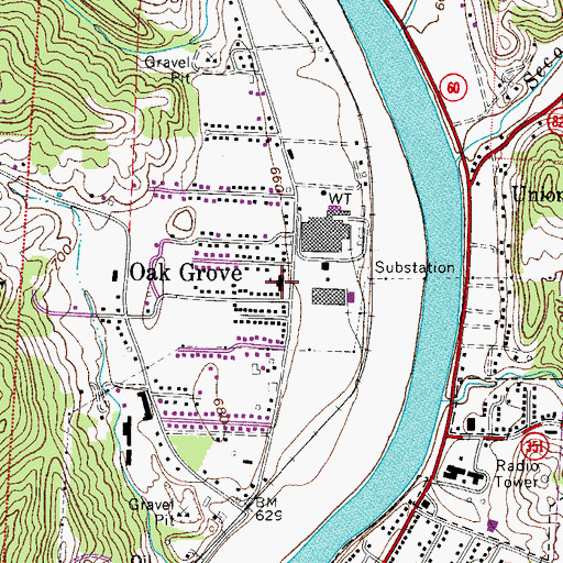 Topographic Map of Oak Grove Elementary School (historical), OH