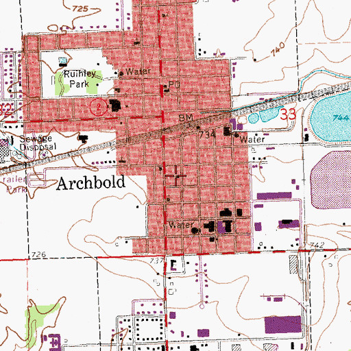 Topographic Map of Archbold Missionary Church, OH