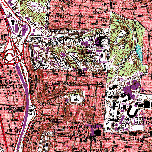 Topographic Map of Clifton Heights, OH
