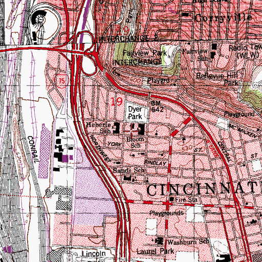 Topographic Map of Community Church of Cincinnati, OH